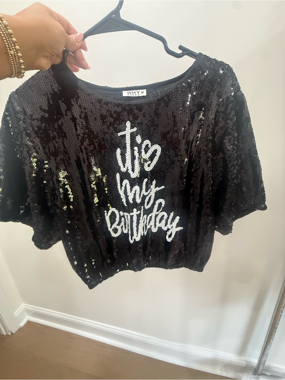 WHY Black Sequin 'It's My Birthday' Crop Top